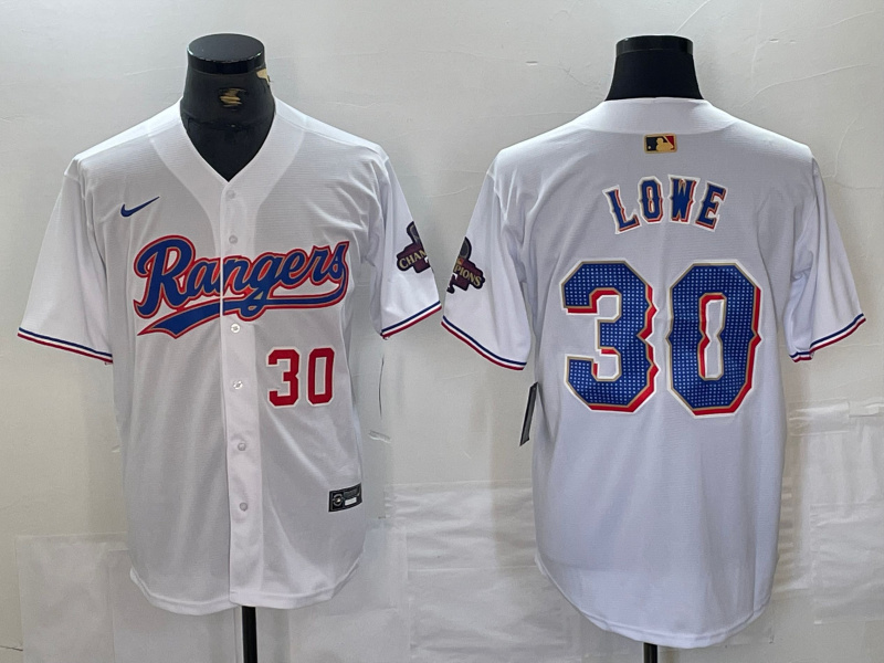 Personalized Men’s Texas Rangers #30 Nathaniel Lowe White Gold Cool Base Stitched Baseball Jersey