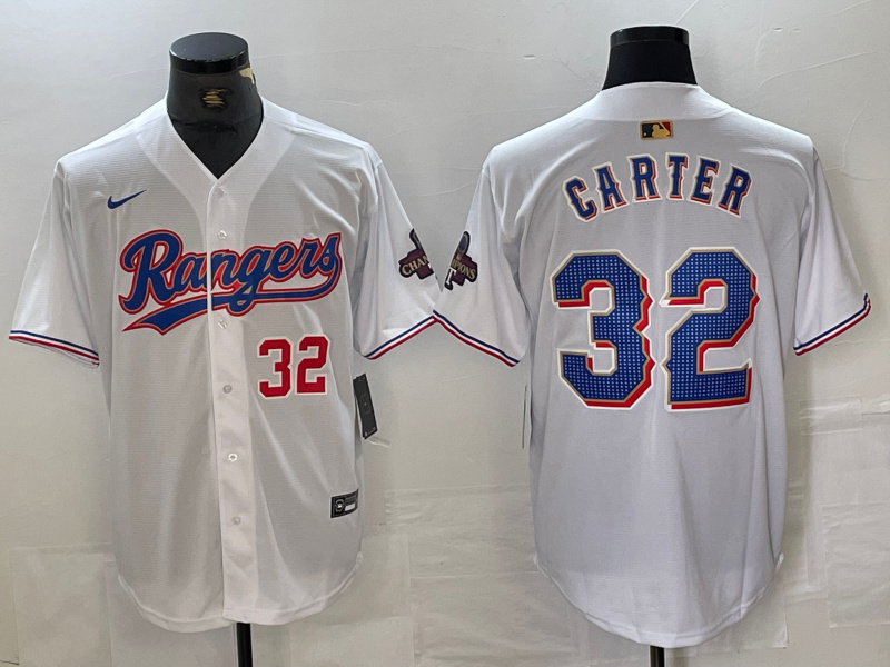 Personalized Men’s Texas Rangers #32 Evan Carter White Gold Cool Base Stitched Baseball Jersey