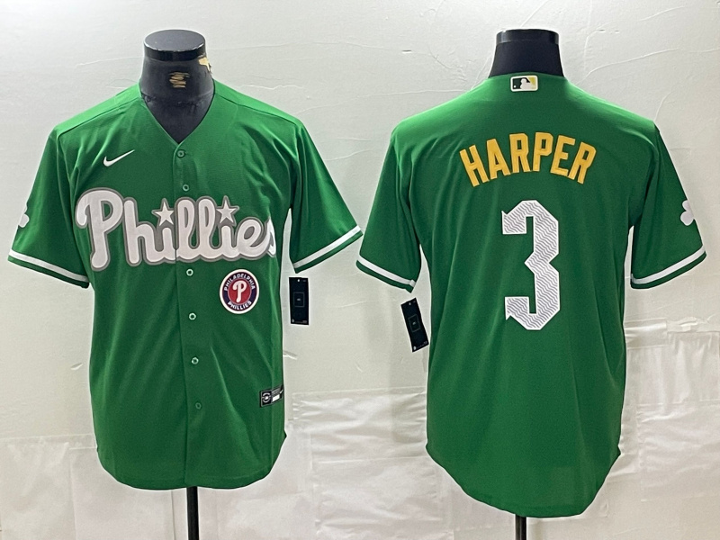 Personalized Men’s Philadelphia Phillies #3 Bryce Harper Green 2024 City Connect Stitched Jersey