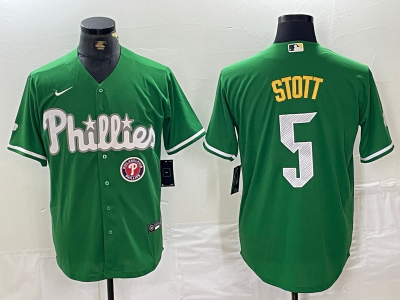 Personalized Men’s Philadelphia Phillies #5 Bryson Stott Green 2024 City Connect Stitched Jersey