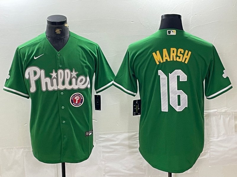 Personalized Men’s Philadelphia Phillies #16 Brandon Marsh Green 2024 City Connect Stitched Jersey