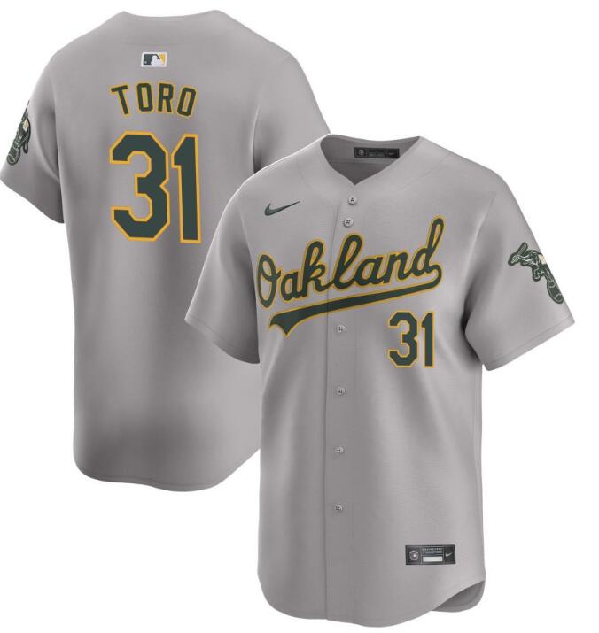 Personalized Men’s Oakland Athletics #31 Abraham Toro Grey 2024 Away Limited Stitched Jersey