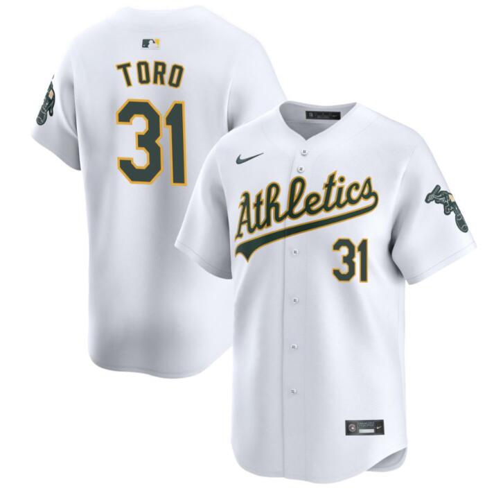 Personalized Men’s Oakland Athletics #31 Abraham Toro White 2024 Home Limited Stitched Jersey