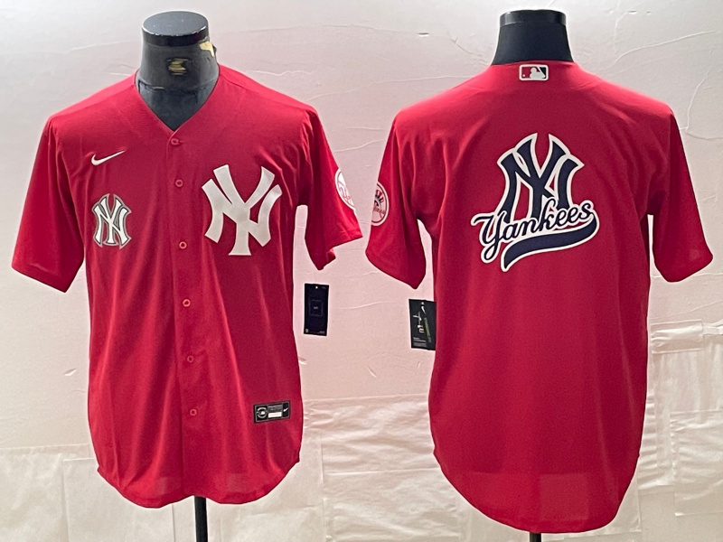 Personalized Men’s New York Yankees Big Logo Red Cool Base Stitched Baseball Jersey