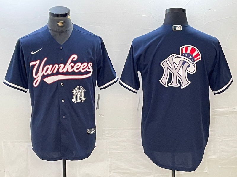 Personalized Men’s New York Yankees Big LOGO Navy Cool Base Stitched Baseball Jersey