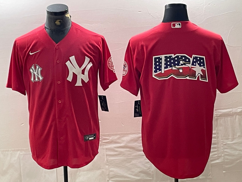 Personalized Men’s New York Yankees Big Logo Red Cool Base Stitched Baseball Jersey