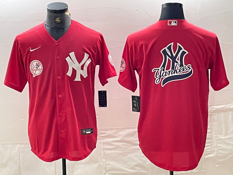 Personalized Men’s New York Yankees Big Logo Red Cool Base Stitched Baseball Jersey