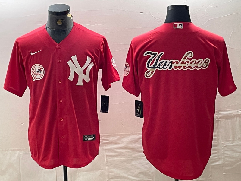 Personalized Men’s New York Yankees Big Logo Red Cool Base Stitched Baseball Jersey
