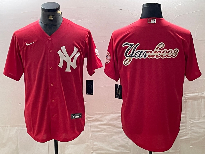 Personalized Men’s New York Yankees Big Logo Red Cool Base Stitched Baseball Jersey