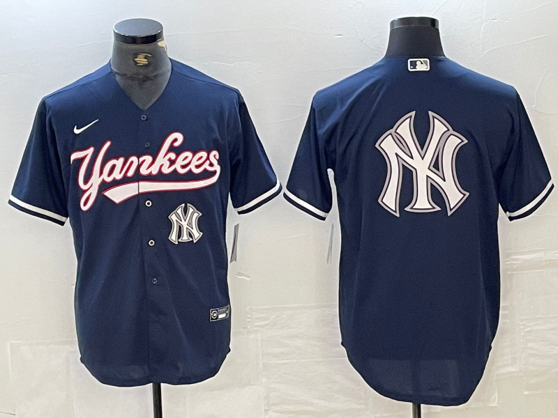 Personalized Men’s New York Yankees Big LOGO Navy Cool Base Stitched Baseball Jersey
