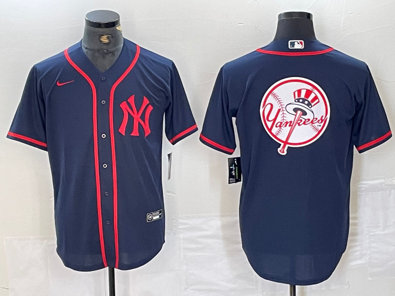 Personalized Men’s New York Yankees Big LOGO Navy Cool Base Stitched Baseball Jersey