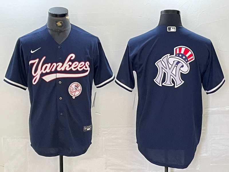 Personalized Men’s New York Yankees Big LOGO Navy Cool Base Stitched Baseball Jersey