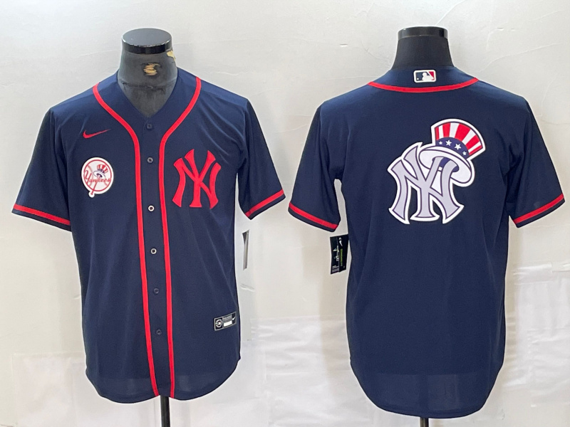 Personalized Men’s New York Yankees Big LOGO Navy Cool Base Stitched Baseball Jersey