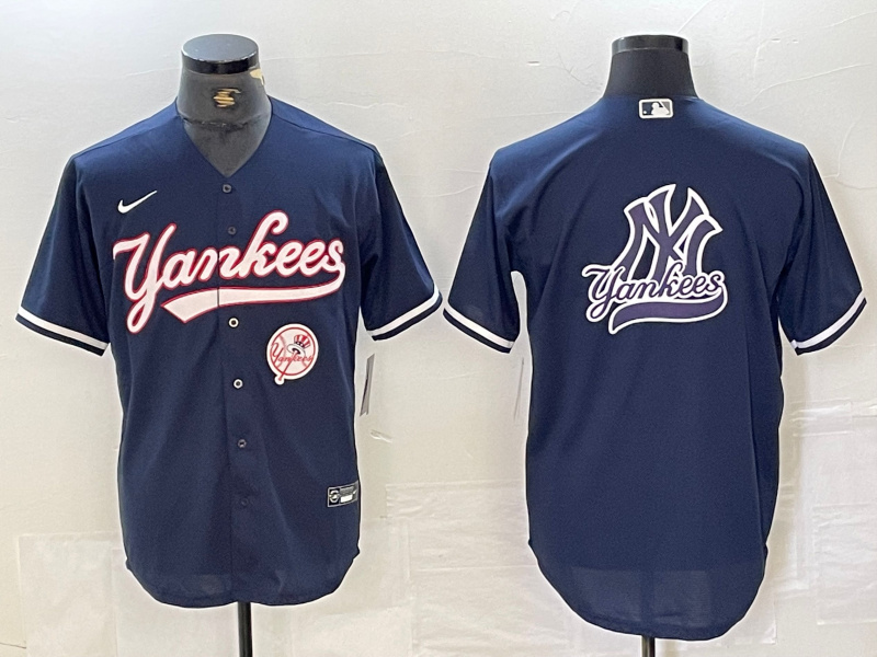 Personalized Men’s New York Yankees Big LOGO Navy Cool Base Stitched Baseball Jersey