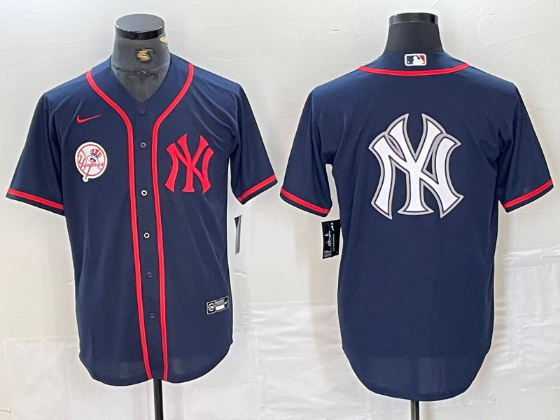 Personalized Men’s New York Yankees Big LOGO Navy Cool Base Stitched Baseball Jersey