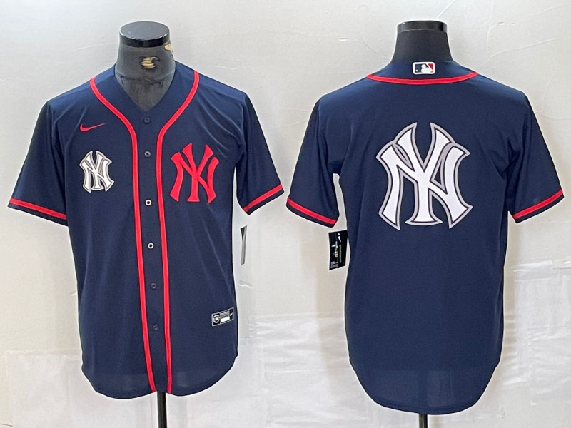 Personalized Men’s New York Yankees Big LOGO Navy Cool Base Stitched Baseball Jersey