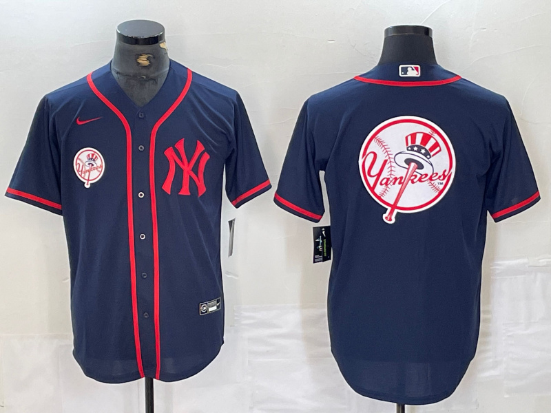 Personalized Men’s New York Yankees Big LOGO Navy Cool Base Stitched Baseball Jersey