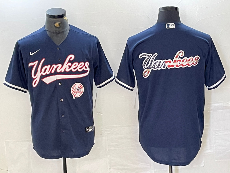 Personalized Men’s New York Yankees Big LOGO Navy Cool Base Stitched Baseball Jersey
