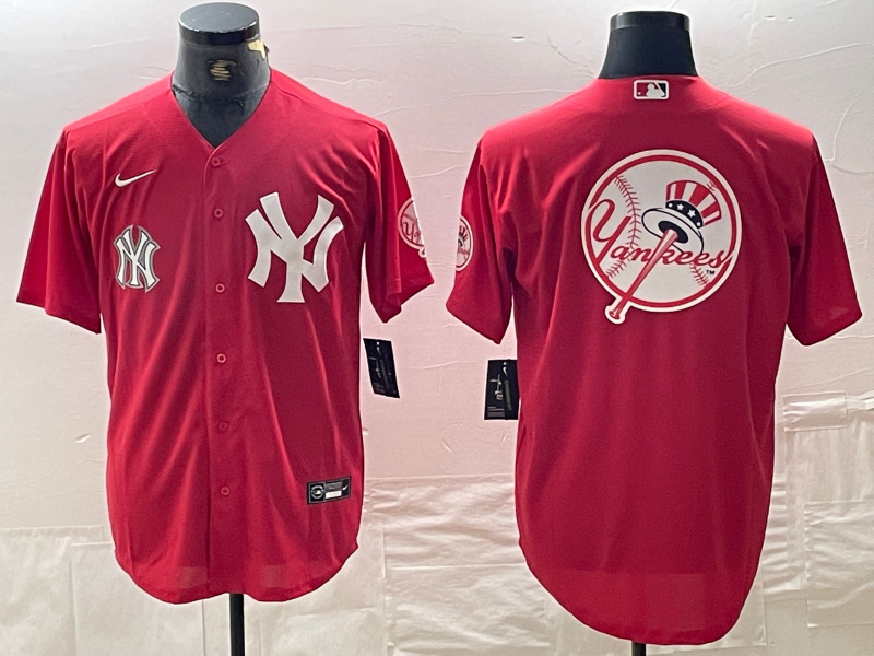 Personalized Men’s New York Yankees Big Logo Red Cool Base Stitched Baseball Jersey