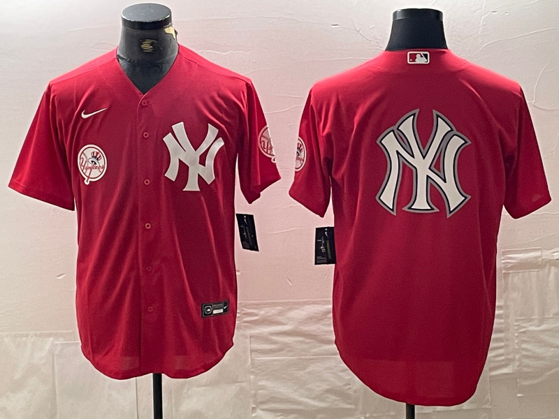 Personalized Men’s New York Yankees Big Logo Red Cool Base Stitched Baseball Jersey