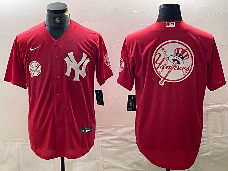 Personalized Men’s New York Yankees Big Logo Red Cool Base Stitched Baseball Jersey