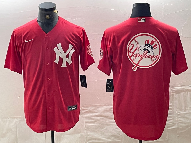 Personalized Men’s New York Yankees Big Logo Red Cool Base Stitched Baseball Jersey