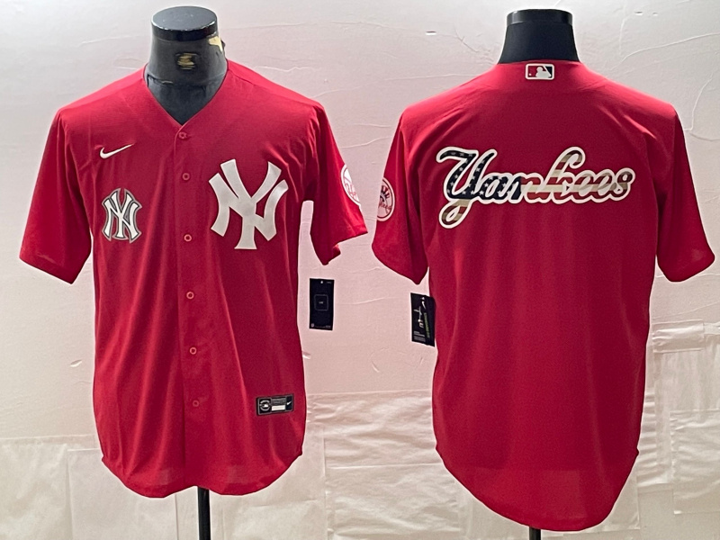 Personalized Men’s New York Yankees Big Logo Red Cool Base Stitched Baseball Jersey
