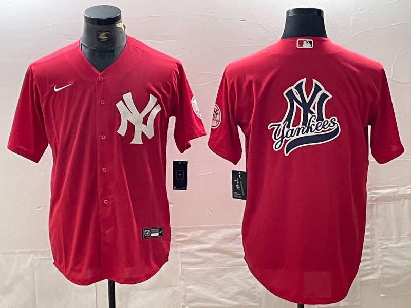 Personalized Men’s New York Yankees Big Logo Red Cool Base Stitched Baseball Jersey