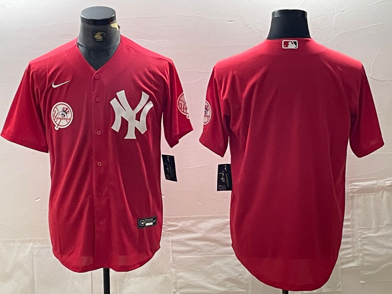 Personalized Men’s New York Yankees Big Logo Red Cool Base Stitched Baseball Jersey