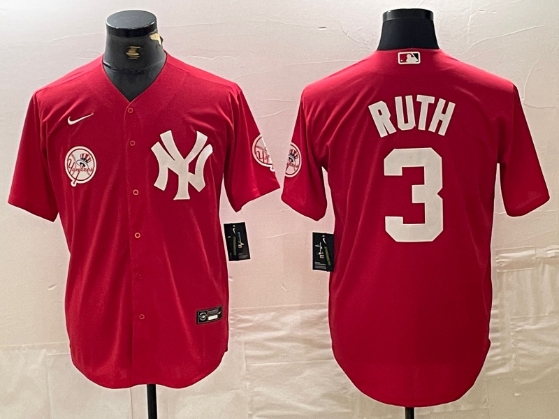 Personalized Men’s New York Yankees #3 Babe Ruth Red Cool Base Stitched Baseball Jersey