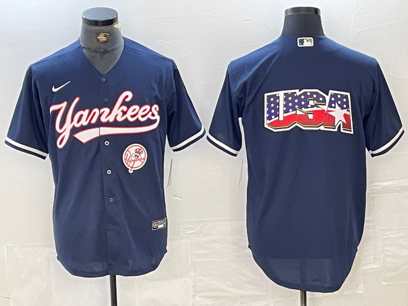 Personalized Men’s New York Yankees Big LOGO Navy Cool Base Stitched Baseball Jersey