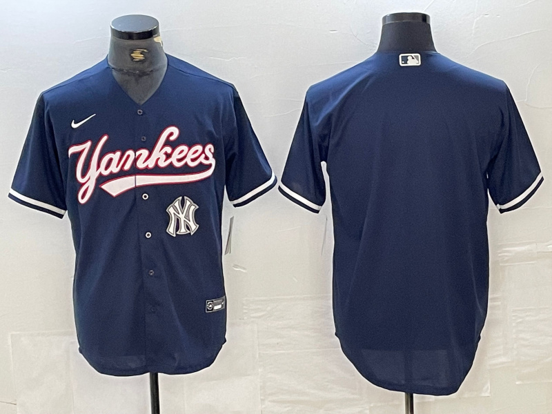 Personalized Men’s New York Yankees Big LOGO Navy Cool Base Stitched Baseball Jersey