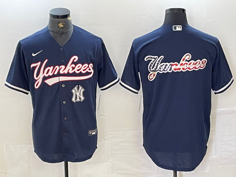 Personalized Men’s New York Yankees Big LOGO Navy Cool Base Stitched Baseball Jersey