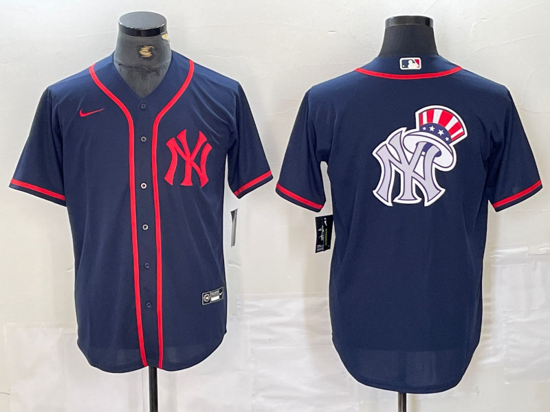 Personalized Men’s New York Yankees Big LOGO Navy Cool Base Stitched Baseball Jersey