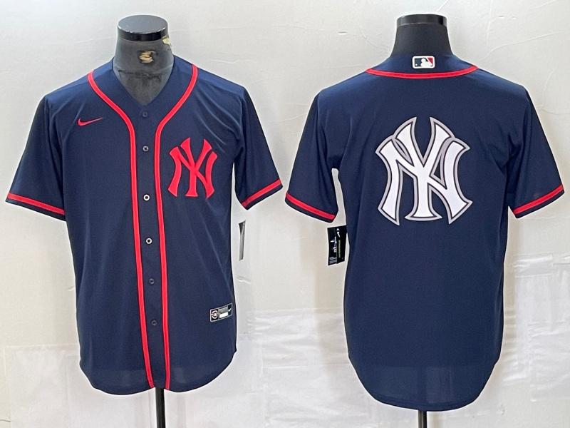 Personalized Men’s New York Yankees Big LOGO Navy Cool Base Stitched Baseball Jersey