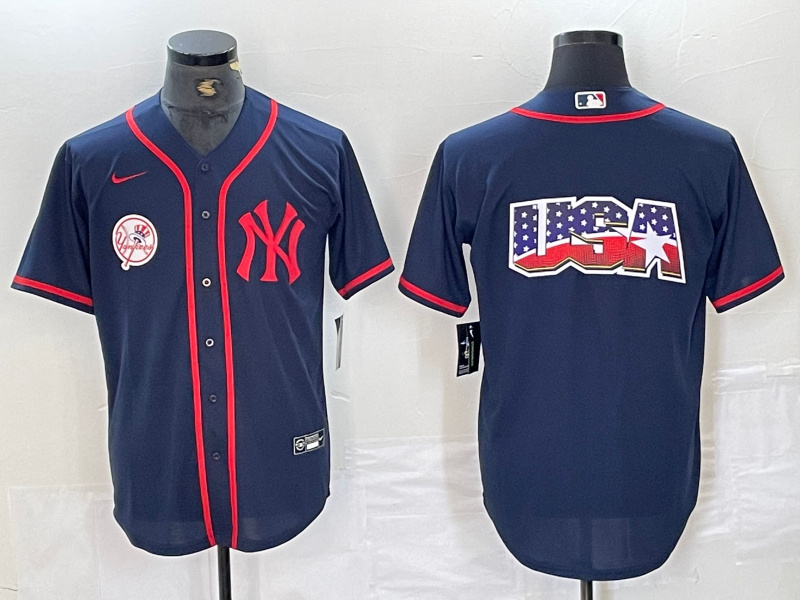 Personalized Men’s New York Yankees Big LOGO Navy Cool Base Stitched Baseball Jersey
