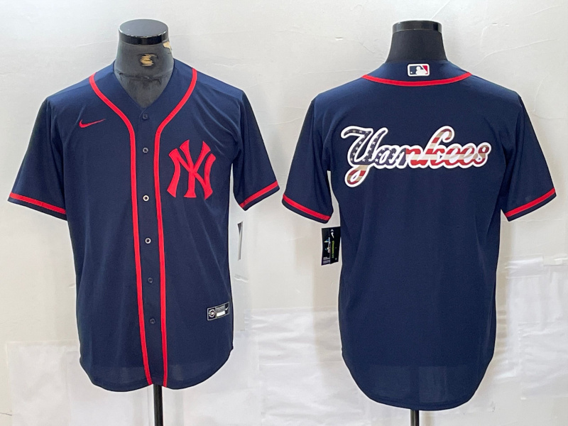 Personalized Men’s New York Yankees Big LOGO Navy Cool Base Stitched Baseball Jersey