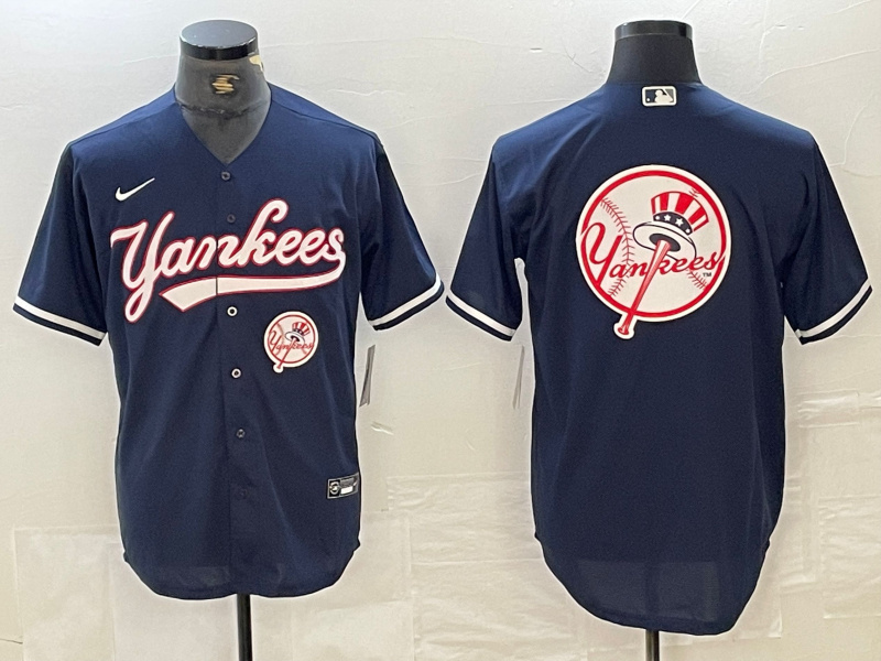 Personalized Men’s New York Yankees Big LOGO Navy Cool Base Stitched Baseball Jersey