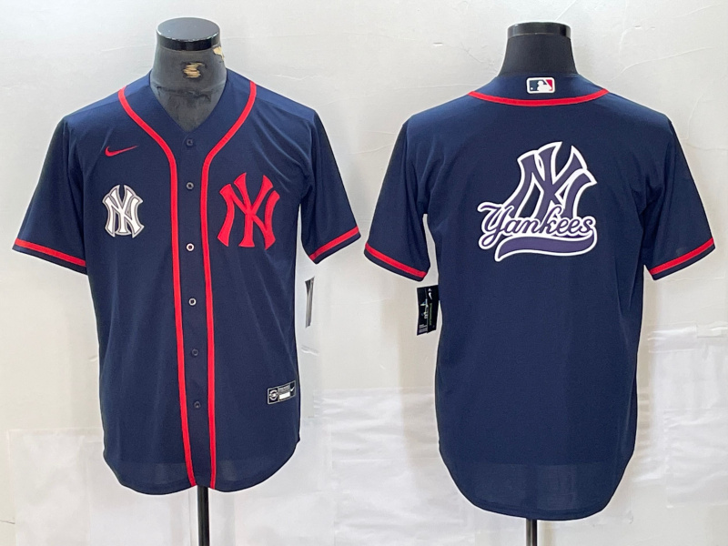 Personalized Men’s New York Yankees Big LOGO Navy Cool Base Stitched Baseball Jersey