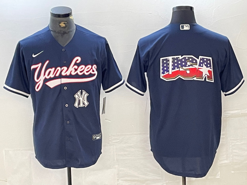 Personalized Men’s New York Yankees Big LOGO Navy Cool Base Stitched Baseball Jersey