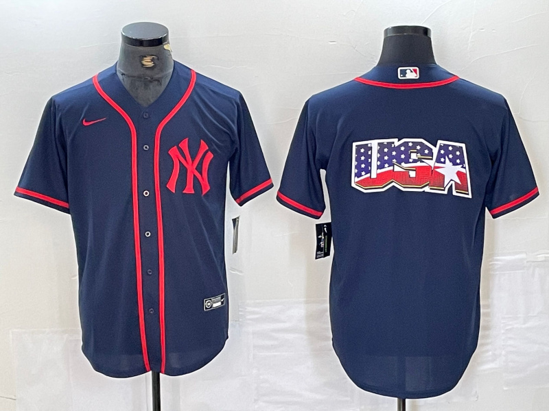 Personalized Men’s New York Yankees Big LOGO Navy Cool Base Stitched Baseball Jersey