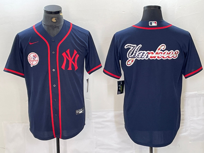 Personalized Men’s New York Yankees Big LOGO Navy Cool Base Stitched Baseball Jersey