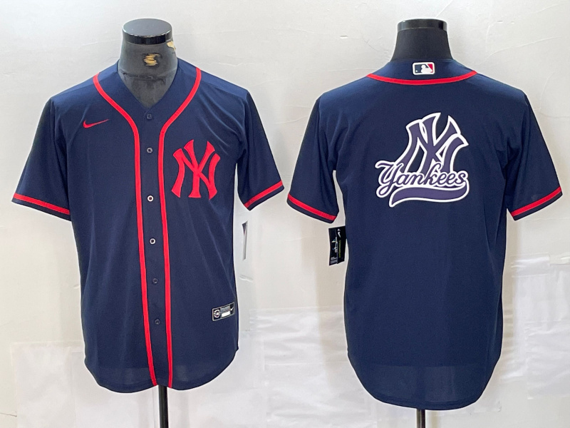 Personalized Men’s New York Yankees Big LOGO Navy Cool Base Stitched Baseball Jersey