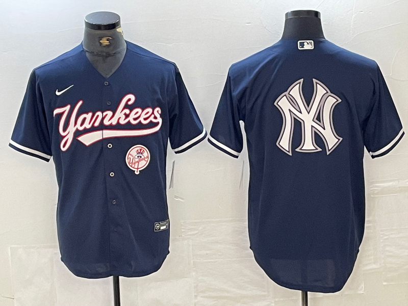 Personalized Men’s New York Yankees Big LOGO Navy Cool Base Stitched Baseball Jersey