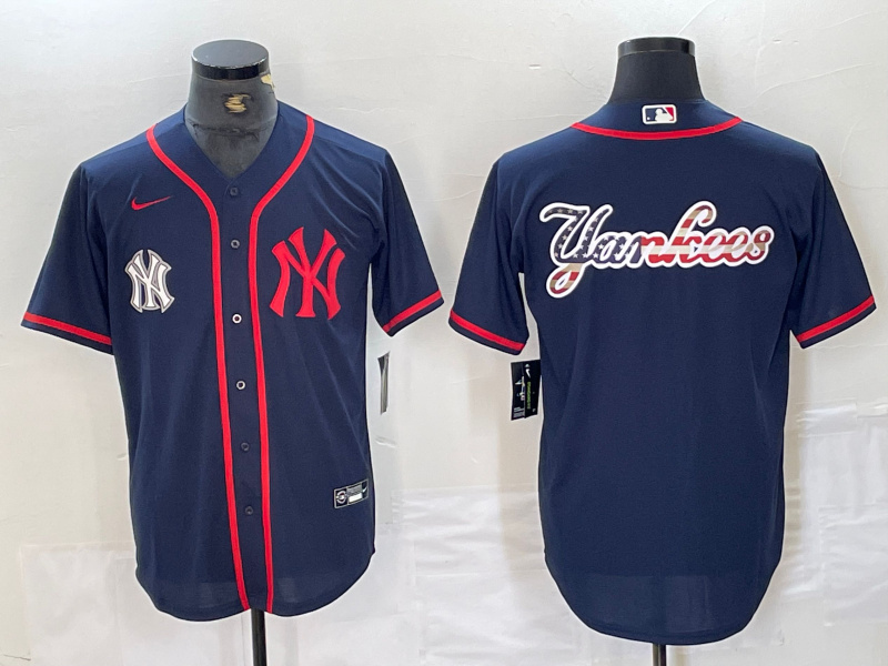 Personalized Men’s New York Yankees Big LOGO Navy Cool Base Stitched Baseball Jersey