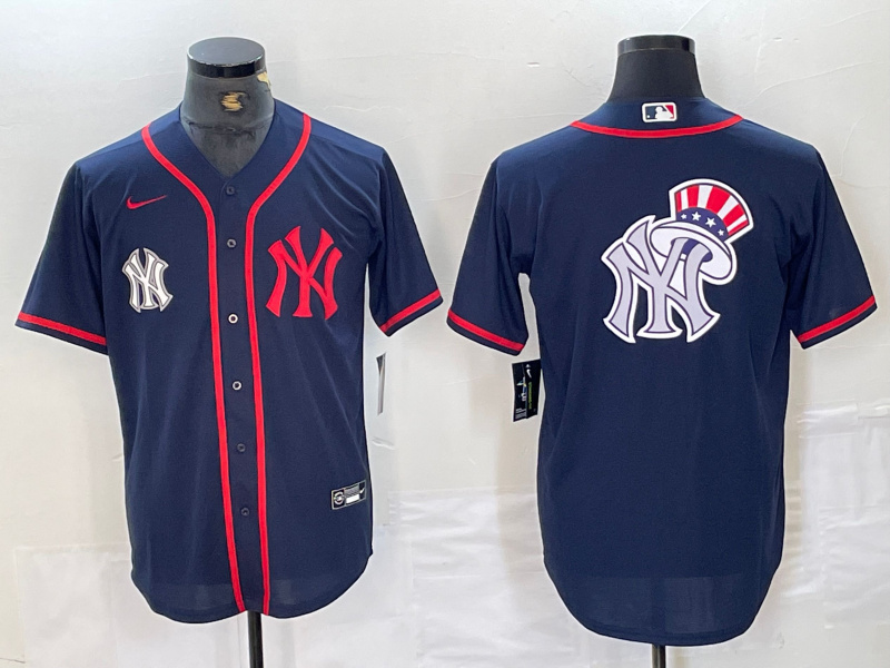 Personalized Men’s New York Yankees Big LOGO Navy Cool Base Stitched Baseball Jersey