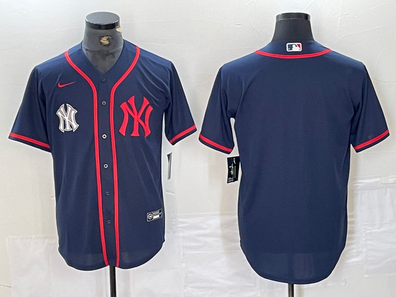 Personalized Men’s New York Yankees Big LOGO Navy Cool Base Stitched Baseball Jersey