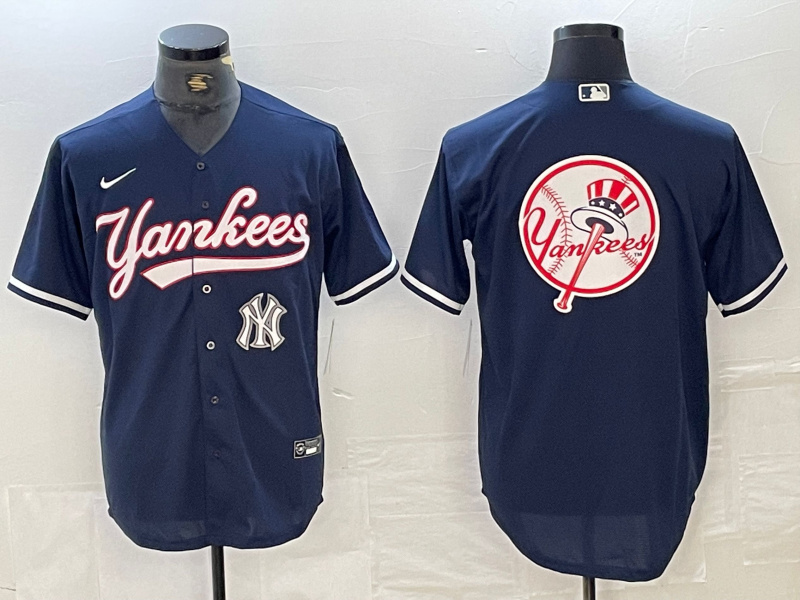 Personalized Men’s New York Yankees Big LOGO Navy Cool Base Stitched Baseball Jersey