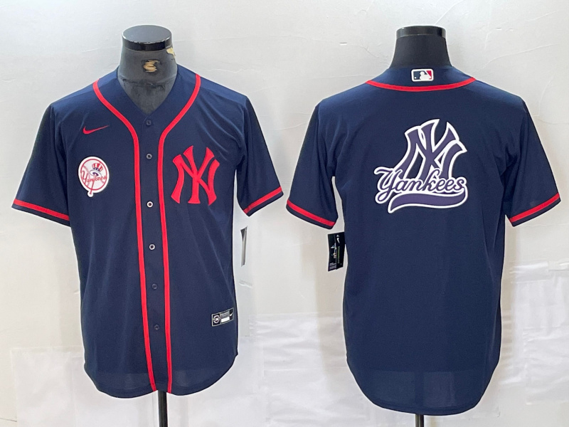 Personalized Men’s New York Yankees Big LOGO Navy Cool Base Stitched Baseball Jersey