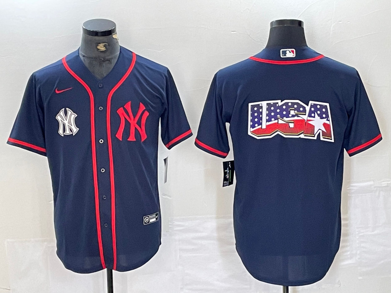 Personalized Men’s New York Yankees Big LOGO Navy Cool Base Stitched Baseball Jersey